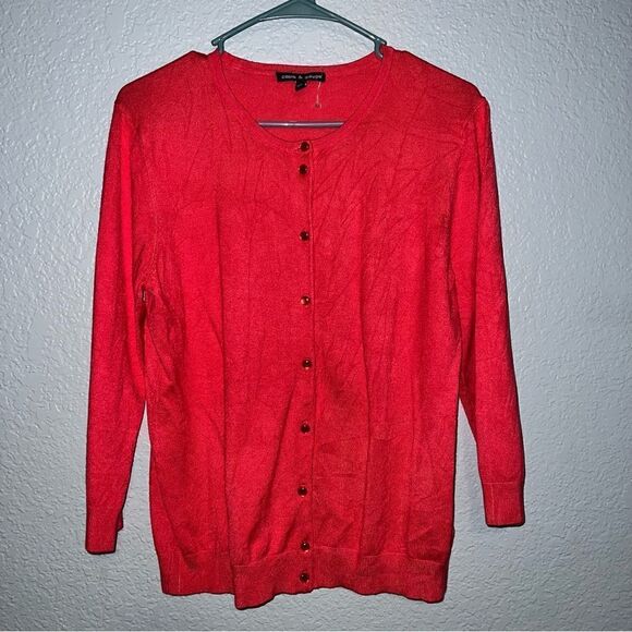 Cable & Gauge Womens Round Neck Long Sleeve Rib Knitted Cardigan Sweater Red XL - Picture 1 of 9